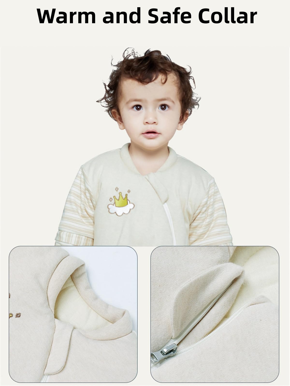 Chilsuessy Baby Sleeping Bag Winter with Removable Long Sleeve Organic Cotton Baby Sleeping Bag Small Children All-Year Sleeping Bag Pyjamas for Boys and Girls, Crown/2.5 Tog, 75-90 cm