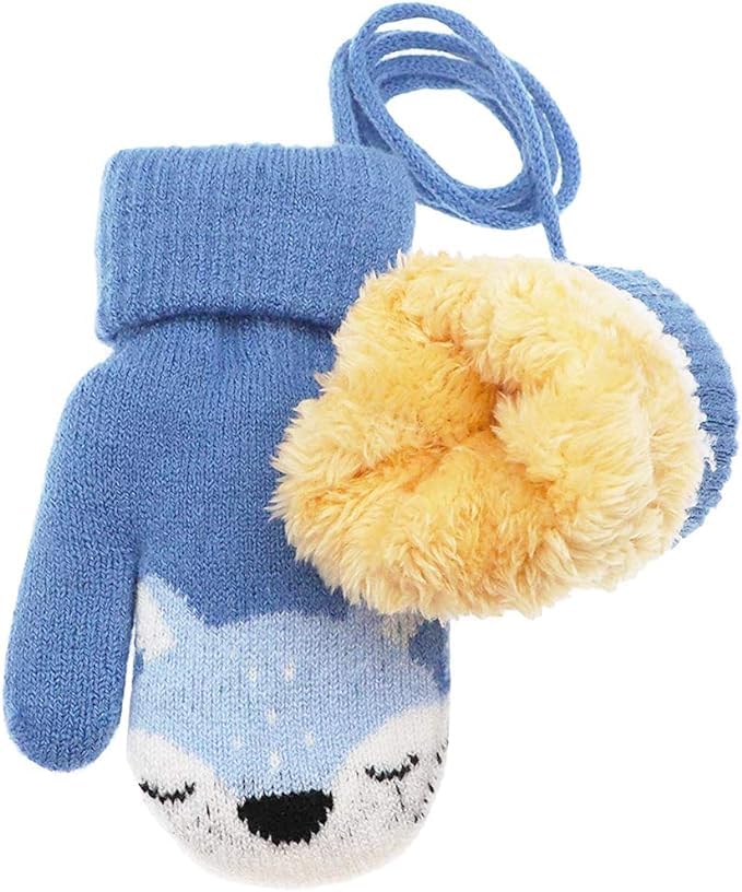 0-3 Jahre Baby Winter Handschuhe Kinder Gestrickte Fäustlinge Warme Fleece Gefütterte Handschuhe Fausthandschuh mit Schnur Outdoor Weich Winterhandschuhe Skihandschuhe Handwärmer für Jungen Mädchen