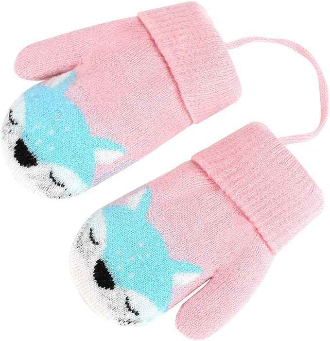 0-3 Jahre Baby Winter Handschuhe Kinder Gestrickte Fäustlinge Warme Fleece Gefütterte Handschuhe Fausthandschuh mit Schnur Outdoor Weich Winterhandschuhe Skihandschuhe Handwärmer für Jungen Mädchen