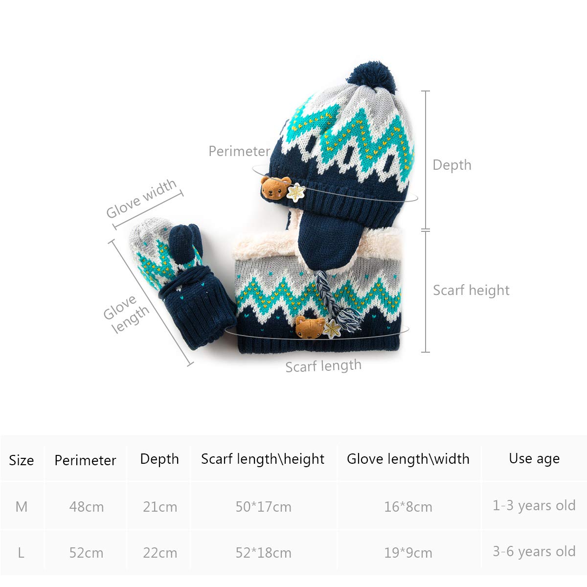 DORRISO Unisex-Baby Jungen Mädchen Mütze Schal Handschuh Set Niedlich Frühling Winter Herbst Beanie Strickmütze Warm Niedlich Klein Fuchs Wintermütze 1-6 Jahre alt
