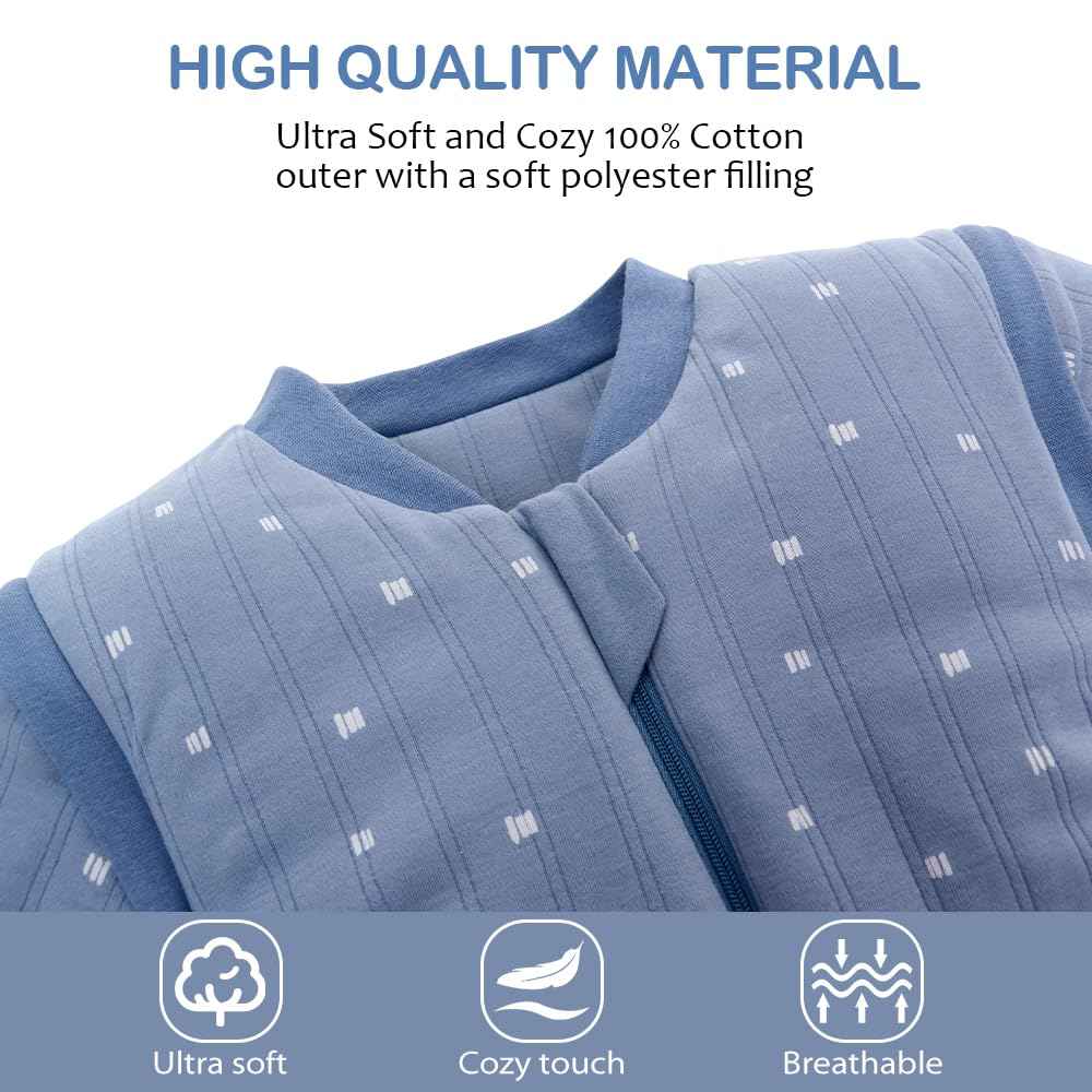 amo nenes Baby Sleeping Bag 2.5 TOG, Baby Autumn Winter Long Sleeve Sleeping Bag, 100% Cotton, Removable Sleeves, Length 72 cm, 0-6 Months (Blue)