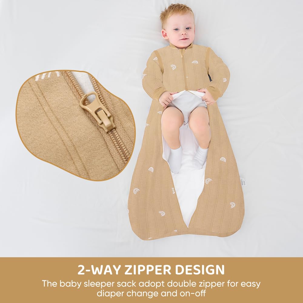 amo nenes Baby Sleeping Bag 2.5 TOG, Baby Autumn Winter Long Sleeve Sleeping Bag, 100% Cotton, Removable Sleeves, Length 72 cm, 0-6 Months (Blue)