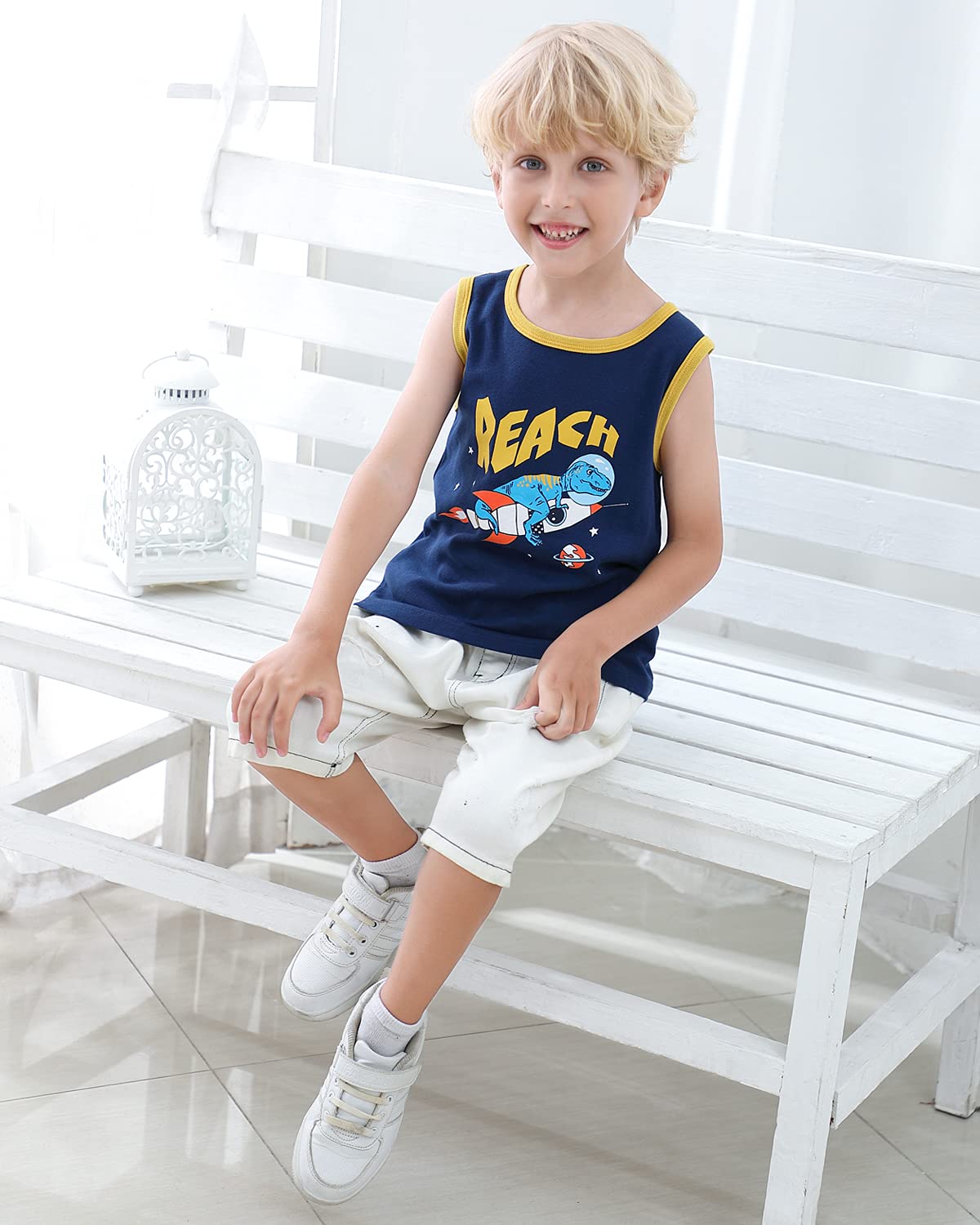 Adorel Jungen Unterhemden Baumwolle Ärmellos Tank Top Unterwäsche 3er-Pack