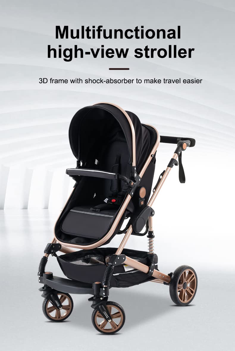 YAZOCO Pram 3-in-1 Foldable Pram Complete Set Cup Holder, Mosquito Net, Foot Cover for Baby First Equipment Newborn (4 Grey)