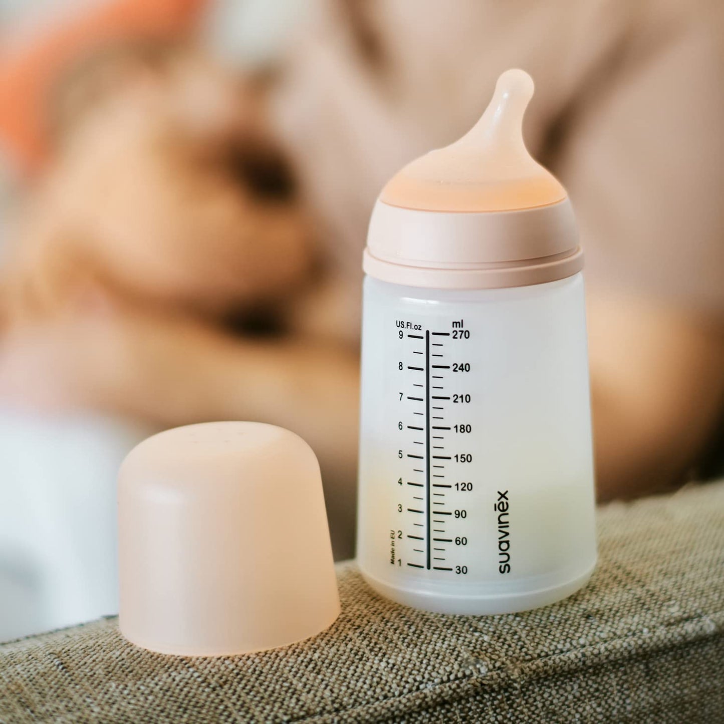 Suavinex, Anti-Colic Babyflasche Zero Zero,mit mittlerem Silikonsauger (M), für Babys ab 3 Monaten, Empfohlen für gestillte Babys und Flaschennahrung, 270 ml, Deep