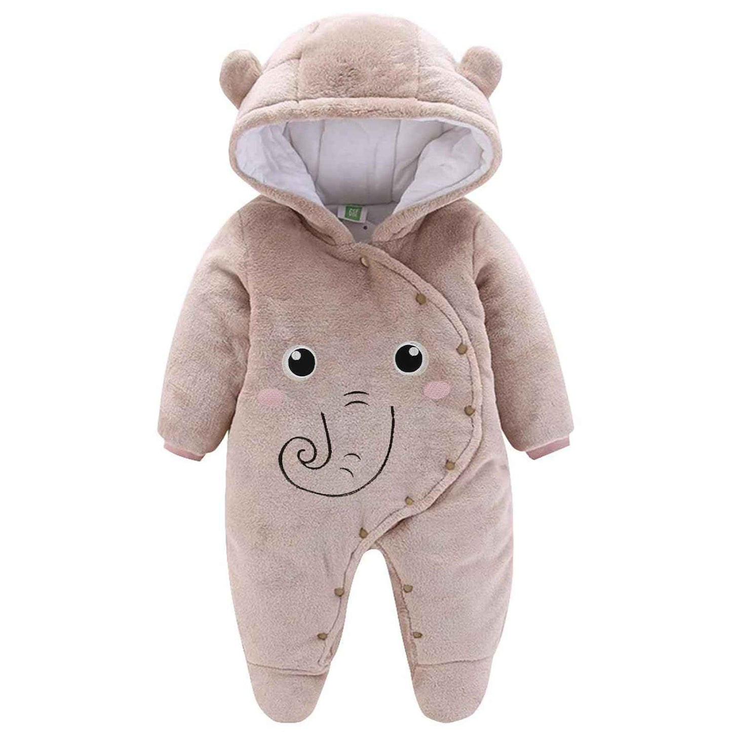 JiAmy Baby-Overall Baby-Strampler Flanell Winter-Strampelanzug mit Füßchen Kapuze Cartoon,Khaki 6-9 Monate