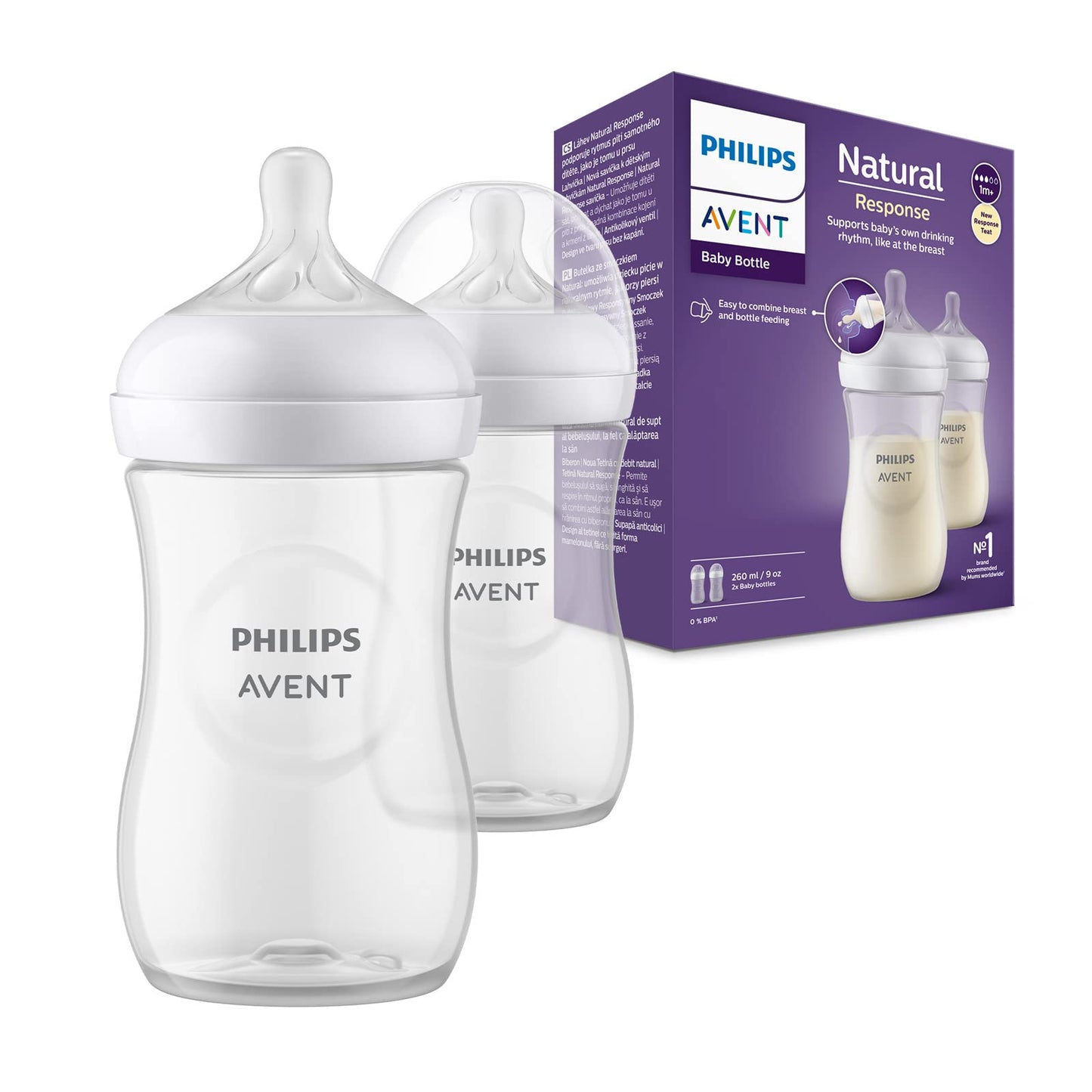 Philips Avent Babyflaschen Natural Response – 3x Babyflaschen, 260 ml, für Neugeborene ab 1 Monat, BPA-frei (Modell SCY903/03) - Meloni2