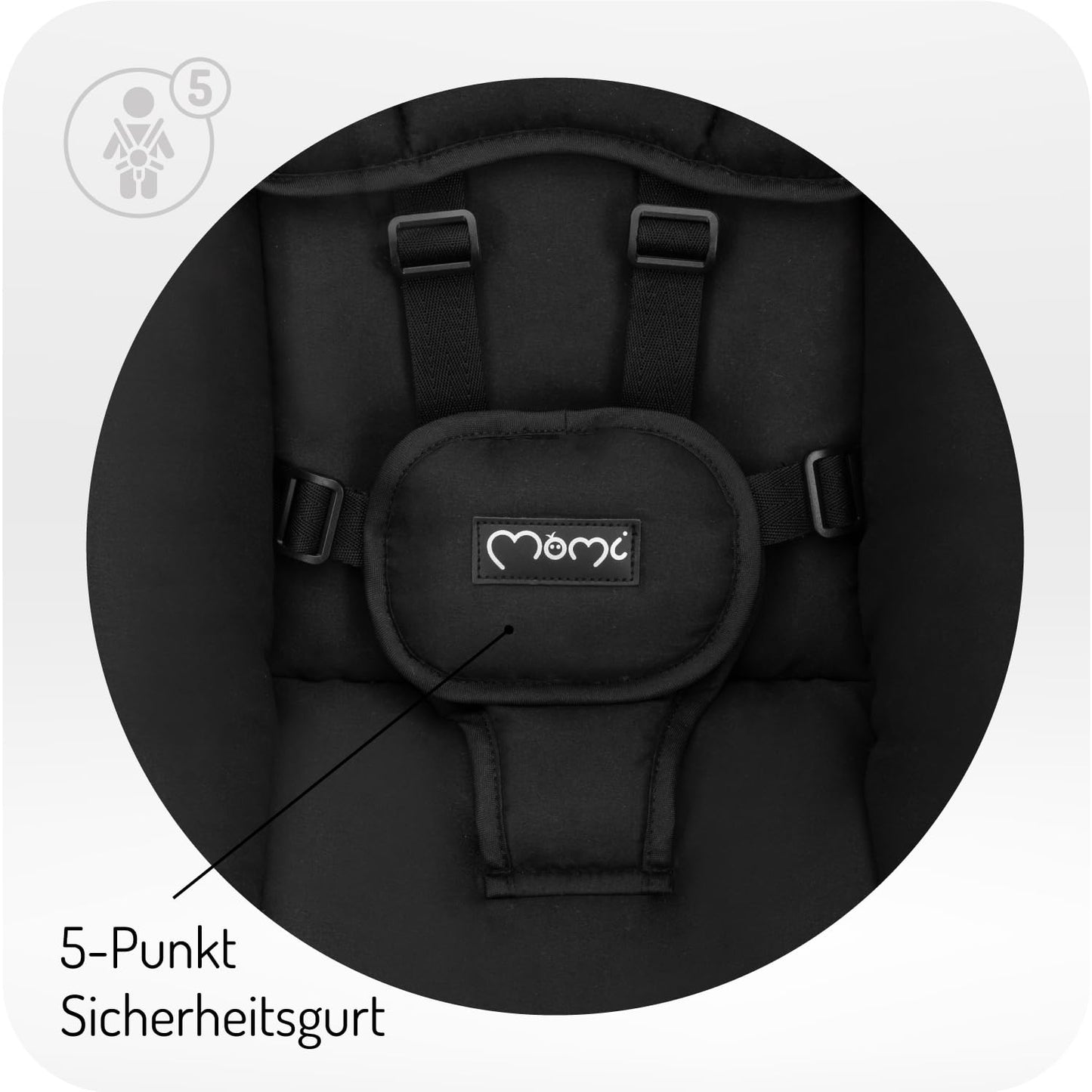 MoMi KENANI baby bouncer for children up to 9 kg, foldable, with remote control & Bluetooth for connecting to a smartphone, battery or power connection, with 5-point safety belt, sun protection, insect net