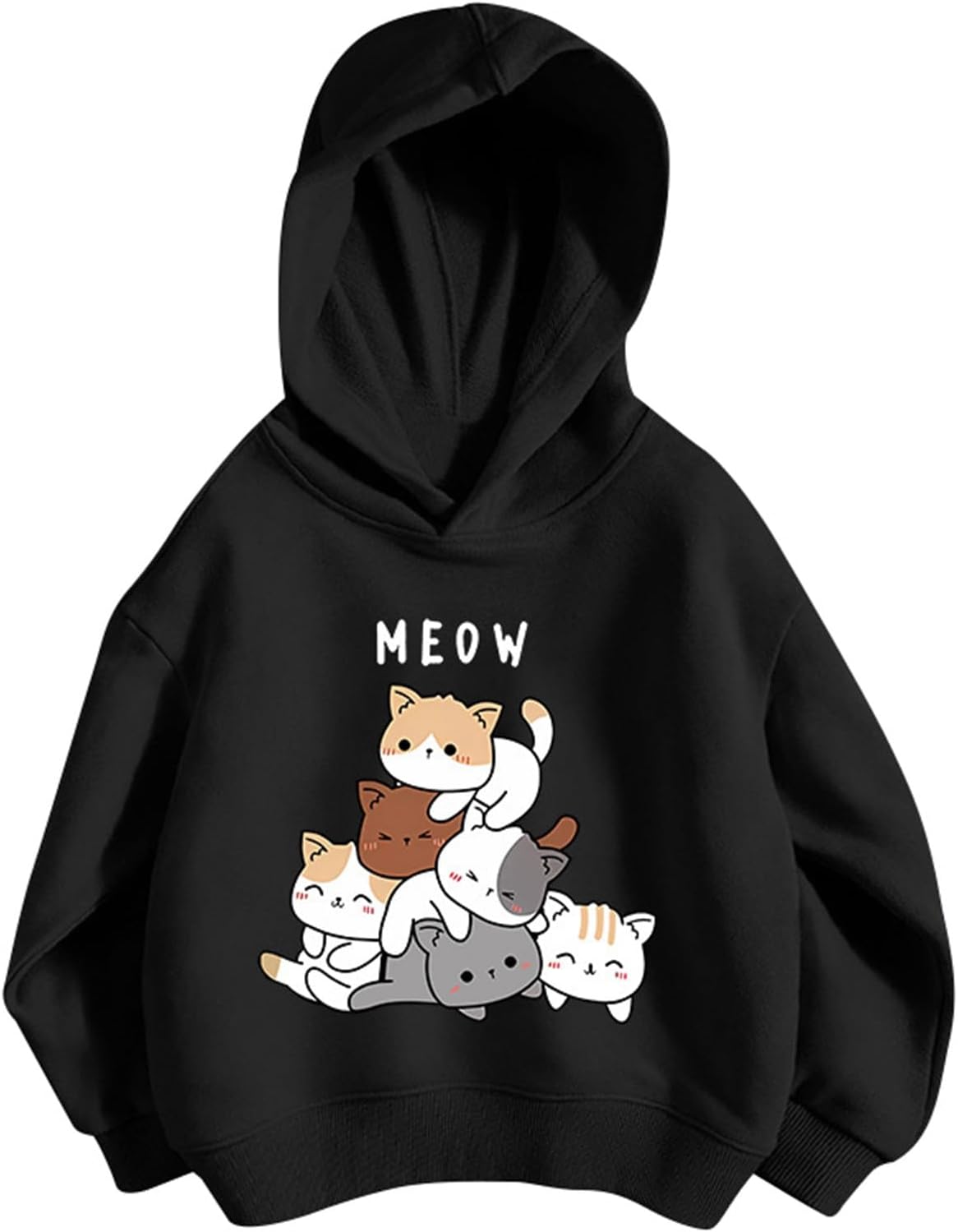 Pullover Mädchen Hoodie Niedlicher Katzen-Druck Lässig Locker Kapuzenpullover Frühling Herbst Langarm Pullover Sweatshirt mit Kapuzen Langarmshirt Oberteile für 3-12 Jahre