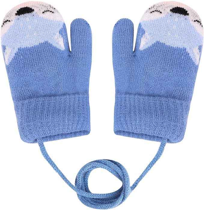 0-3 Jahre Baby Winter Handschuhe Kinder Gestrickte Fäustlinge Warme Fleece Gefütterte Handschuhe Fausthandschuh mit Schnur Outdoor Weich Winterhandschuhe Skihandschuhe Handwärmer für Jungen Mädchen