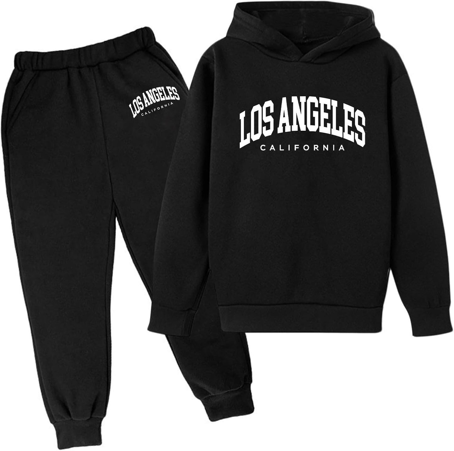 2-teiliges Herbst-Outfit mit Kapuze für Mädchen und Kinder, Los Angeles California, Active-Kinder-Sweatsuit-Sets, Sweatanzüge, Winter, Herbst, Fleece, gefüttert, mit Kapuze, sportlich, locker