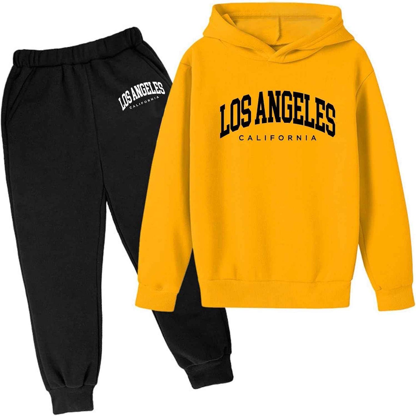 2-teiliges Herbst-Outfit mit Kapuze für Mädchen und Kinder, Los Angeles California, Active-Kinder-Sweatsuit-Sets, Sweatanzüge, Winter, Herbst, Fleece, gefüttert, mit Kapuze, sportlich, locker
