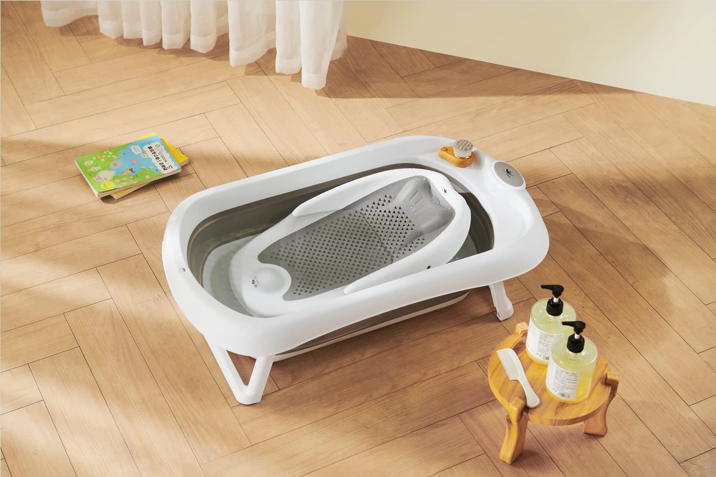 Schwänlein® Faltbare Baby Badewanne,81 * 48 * 24cm Baby Bathtub Babywanne Wanne Faltbar mit Badewannen Stützkissen Sitzmatte, Badebecken Duschwanne für Neugeborene Kleinkinder (grau)