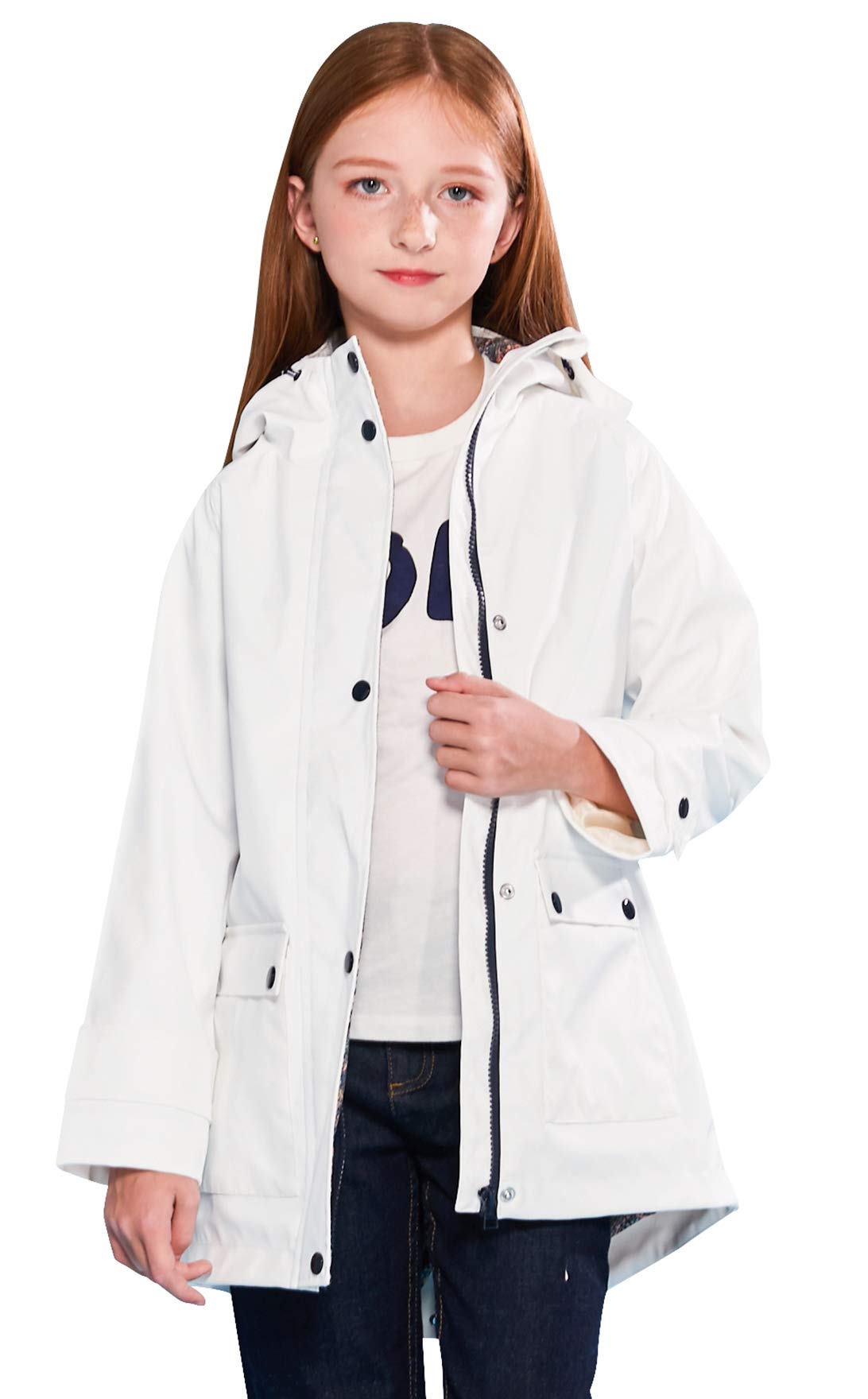 SOLOCOTE Kinder Regenjacke mit Kapuze gefüttert Gummi Regenmäntel für Mädchen Jungen Wasserdicht Winddicht Größe