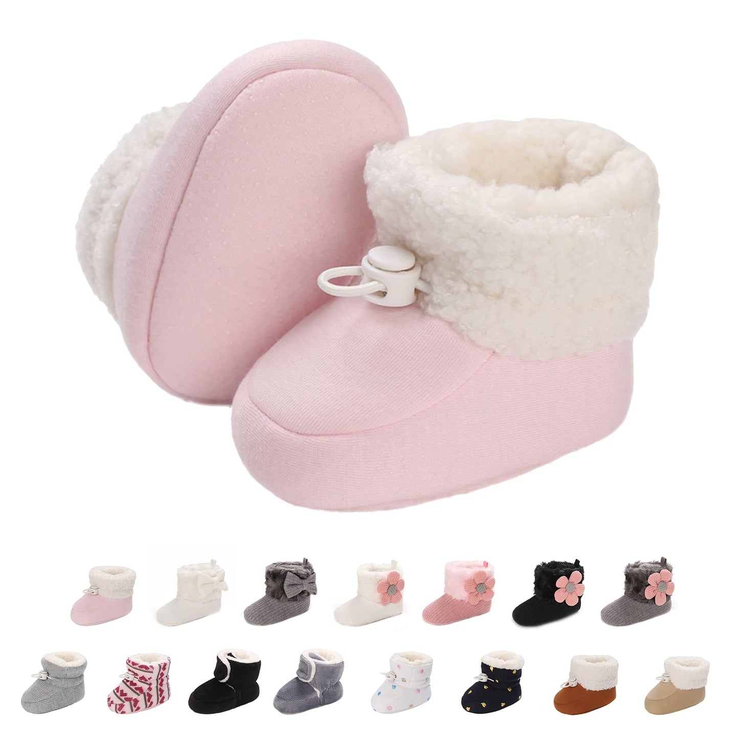 Baby Newborn Fleece Bootie, Winter Warm Non-Slip Soft Sole Winter Shoes, Sock Shoes, Cute Adjustable Crawling Shoes, Prewalker Boots for Girls and Boys, Toddler Size 0-18 Months