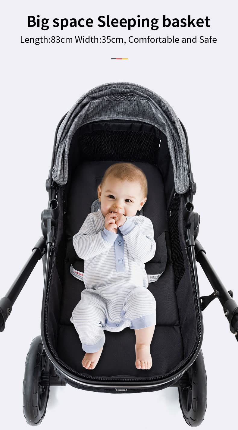 YAZOCO Kinderwagen 3 in 1 Buggy Babybett Komplett Set mit einem Klick Zusammenklappbarer Kinderwagen, KombiKinderwagen Aluminiumrahmen für Neugeborene Sitzzubehör - Meloni2