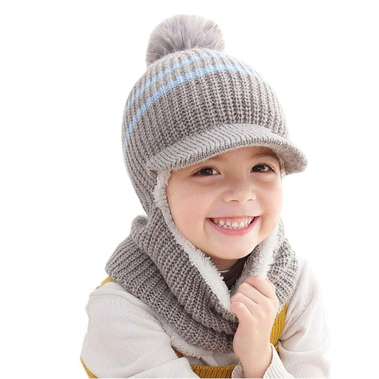 YONKOUNY Kinder Wintermütze Jungen Mädchen Warm Niedlich Strickmütze Schalmütze Schlupfmütze Beanie Mütze mit Fleecefutter