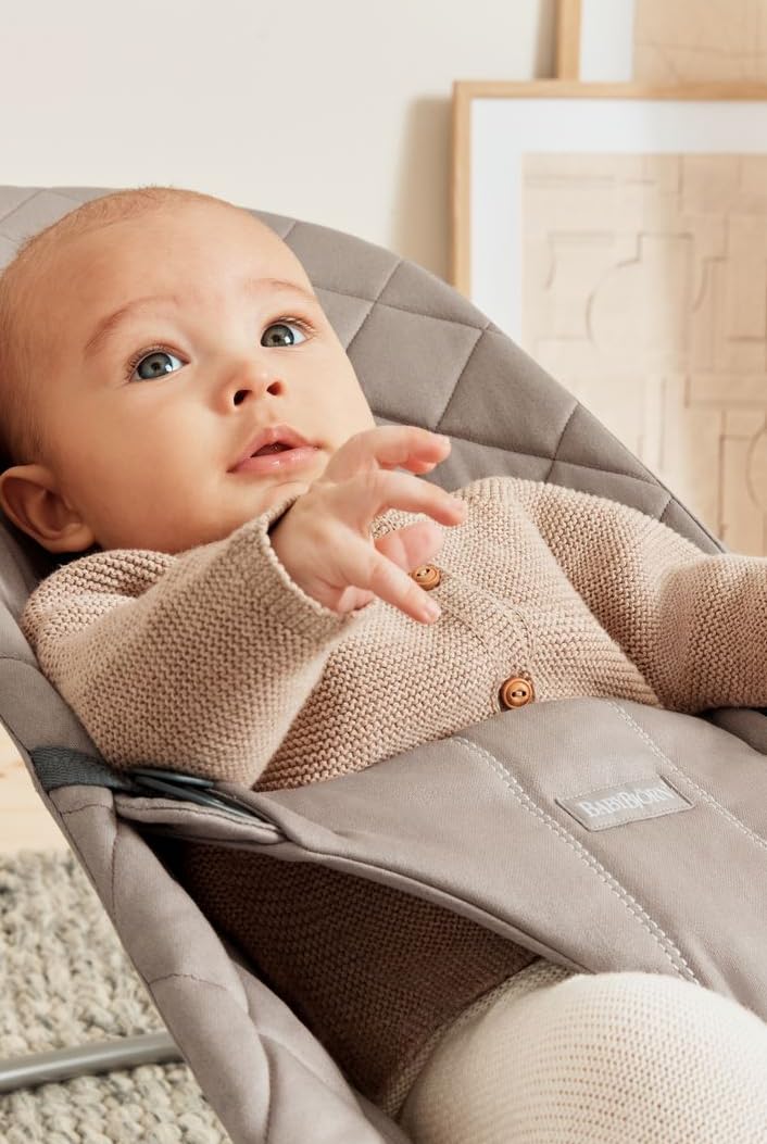 BabyBjörn Bliss Baby Bouncer, Woven, Classic Quilting, Sand Grey