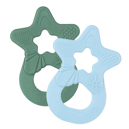 Dentistar Teething Ring Set of 2 – Teether for Babies & Toddlers from 3 Months – Baby Teething Ring with Handle Made of Soft Material for Teething Aid & Massage – Made in Germany – Pink & Purple