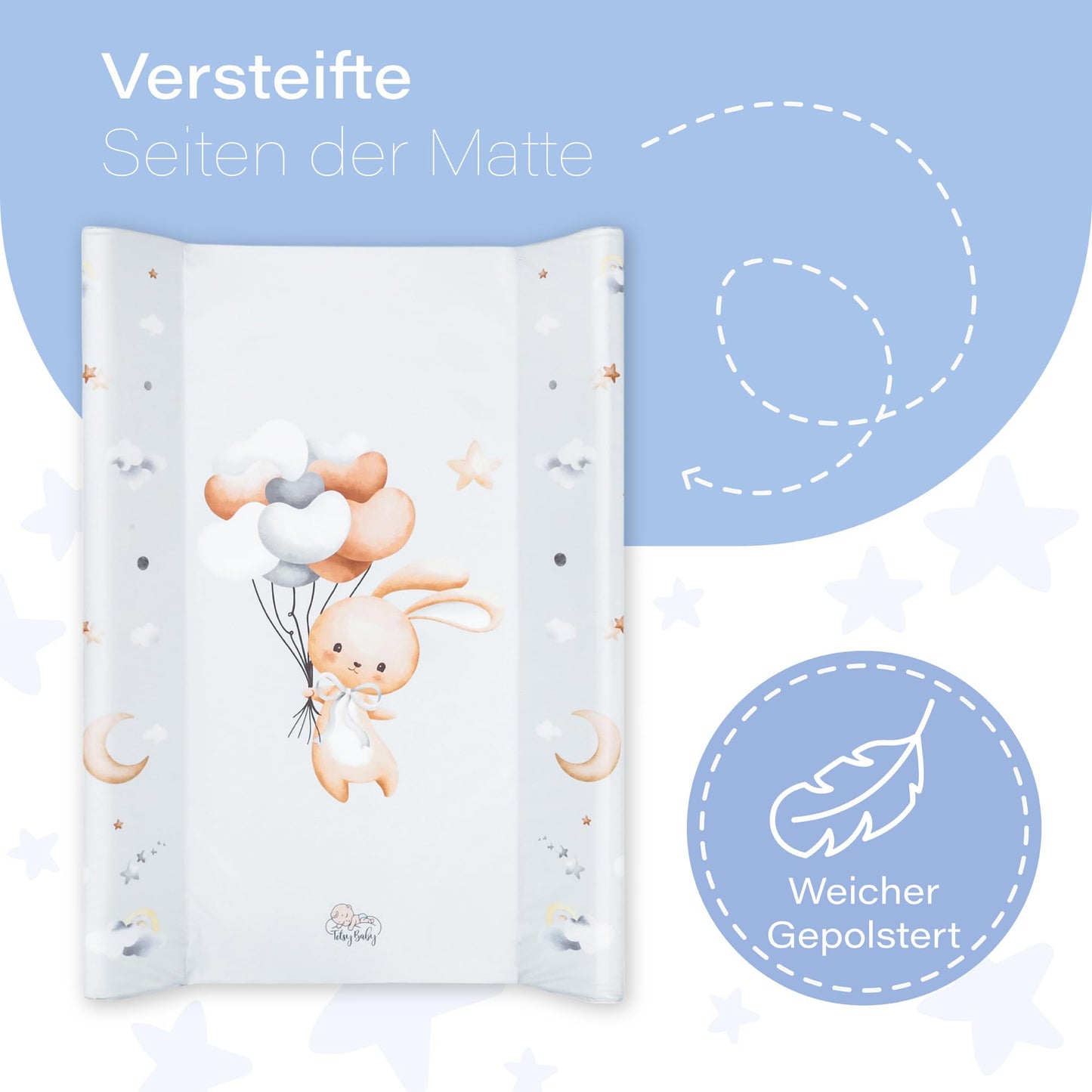 Wickelunterlage Wickelauflage Keil 70x47 cm - Wickeltischauflage für Babys abwaschbare und wasserdichte Wickelmulde ideal für Babybett und Wickeltisch Kaninchen Motiv