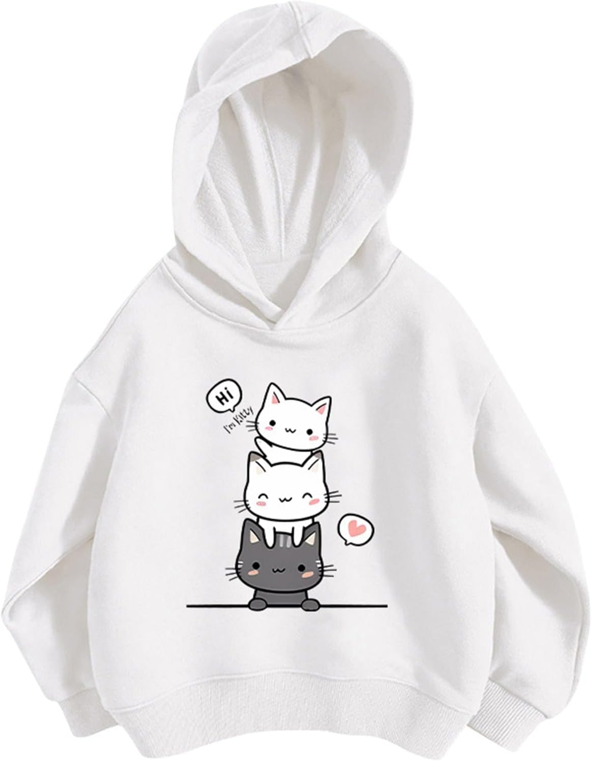 Pullover Mädchen Hoodie Niedlicher Katzen-Druck Lässig Locker Kapuzenpullover Frühling Herbst Langarm Pullover Sweatshirt mit Kapuzen Langarmshirt Oberteile für 3-12 Jahre