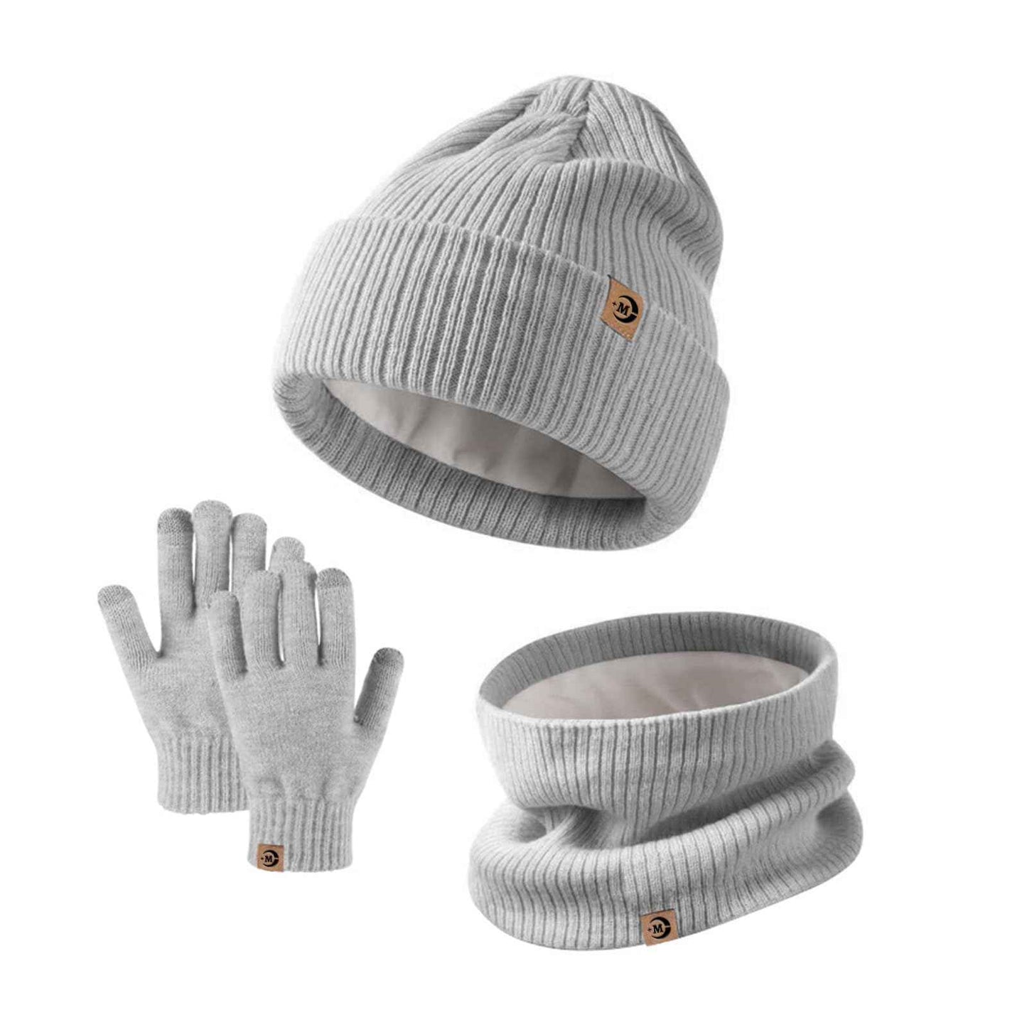 MARUKO Children's Winter Hat Scarf Gloves Set 3 in 1, Toddler Knitted Beanie Neck Warmer, Thick Fleece Thermal Knit Hat Scarf Gloves Set for Children Aged 2-8