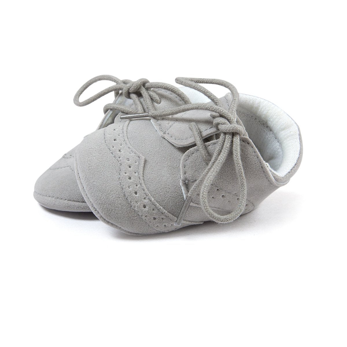 ESTAMICO Babyschuhe für Jungen – PU Schnürsenkel Lauflernschuhe Kleinkind Sneaker Grau 6-12 Monate