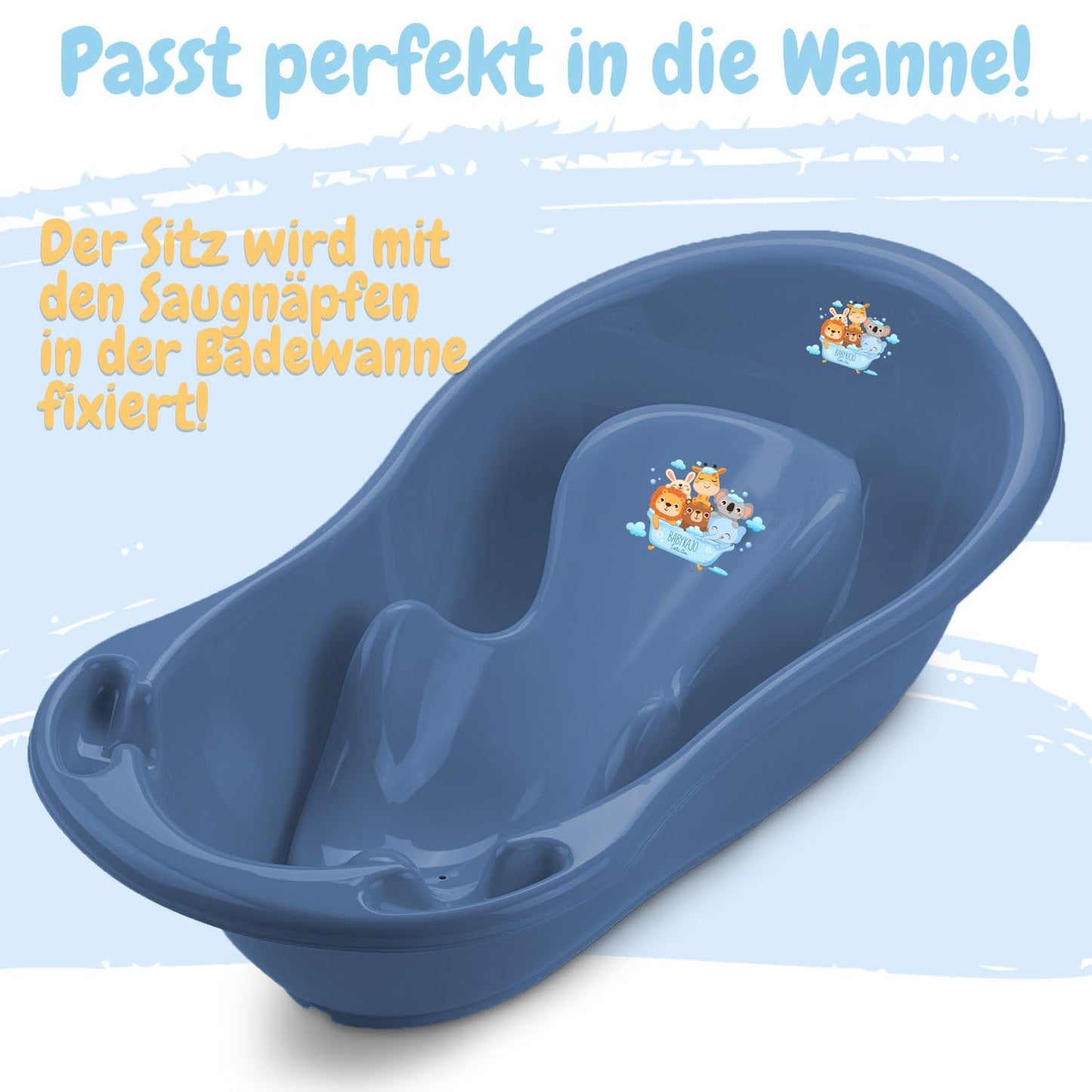 Baby Badewanne mit Gestell 4 Set TÜV Rheinland zertifiziert! Babybadewannen + Baby Badewannensitz +Abfluss + Gestell - Babywanne mit Ständer! Baby Pflegeset für Neugeborene.