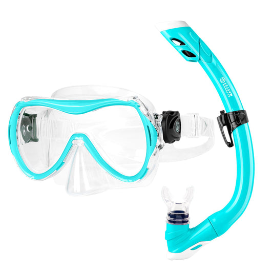 OutdoorMaster Marlin Children's Snorkel Set, Adjustable Strap, Dry Top Diving Mask, Anti-Fog Snorkel Mask, Children's Swimming Goggles for Boys and Girls, Age 4-14