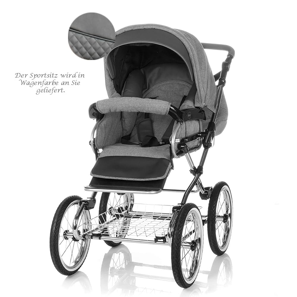 Kinderwagen-Set 2 in 1 Retro inkl. Sportsitz - 11 Teile - in 5 Farben