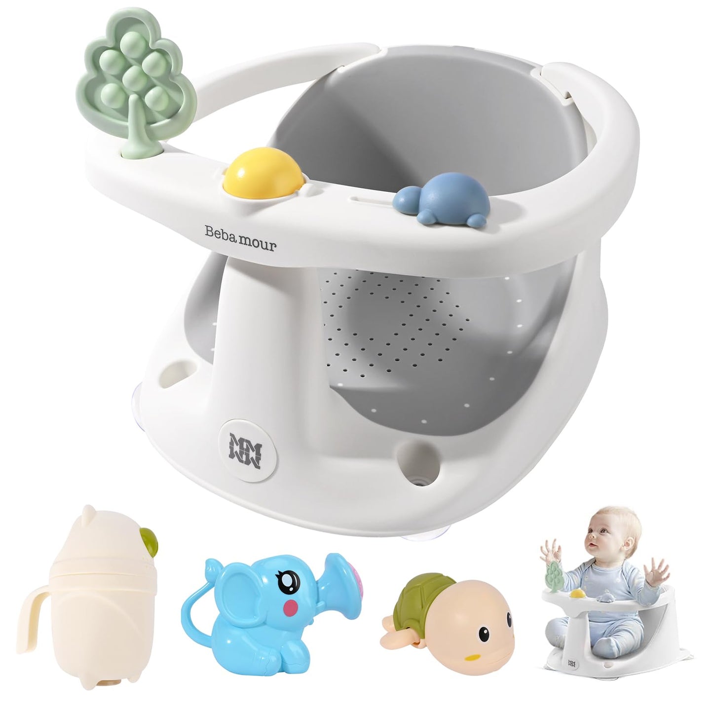 Bebamour Baby Bath Seat 6 Months + Child Bathtub Non-Slip Bath Chair, Water Jug