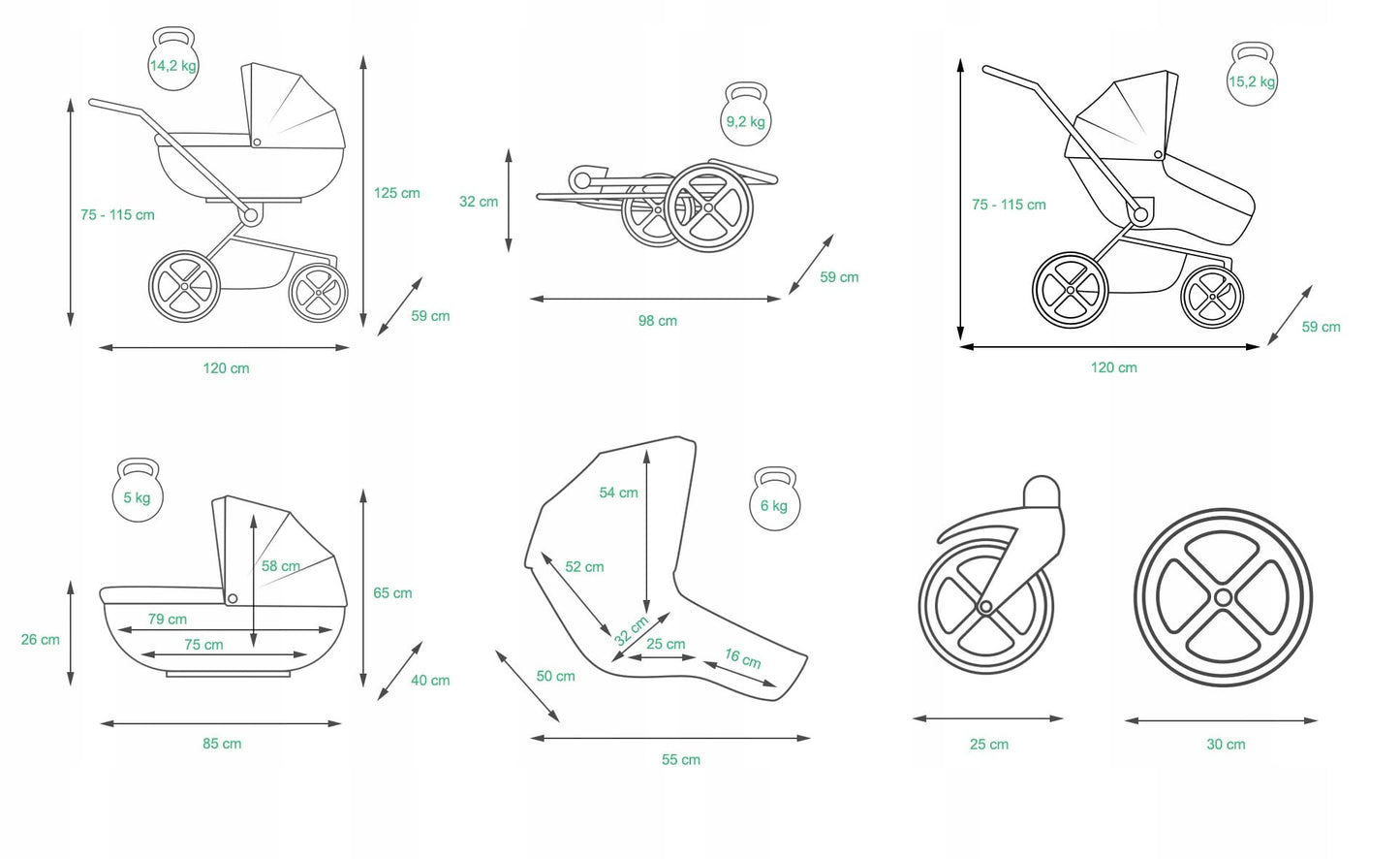 BabyLux® Bambimo Kinderwagen Set 3 in 1 - White Lux - incl. Babywanne, Buggy Sportsitz, Auto-Babyschale - Autositz - Kinderwagenset - Kombikinderwagen mit Wickeltasche, Regenschutz usw.