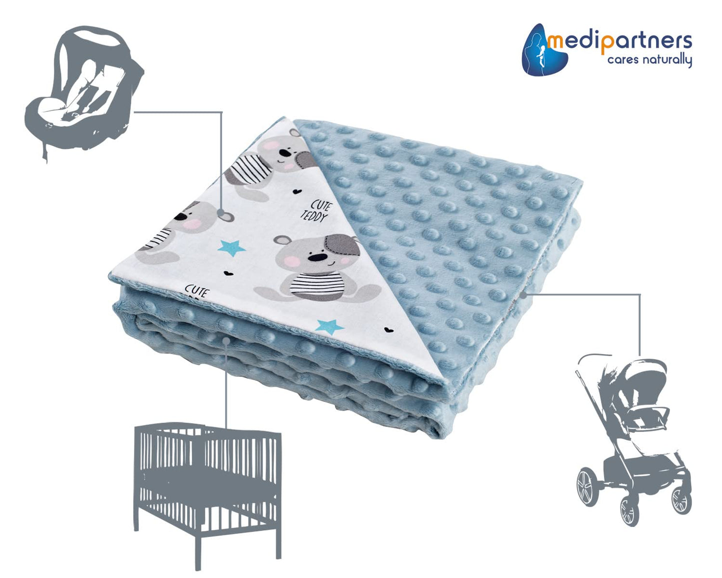 Medi Partners Babydecken Baby 100% Baumwolle Krabbeldecke Babydecke 75x100cm doppelseitig Kinderbett Minky Kuscheldecke Kinderwagen (REH mit grauem Minky)