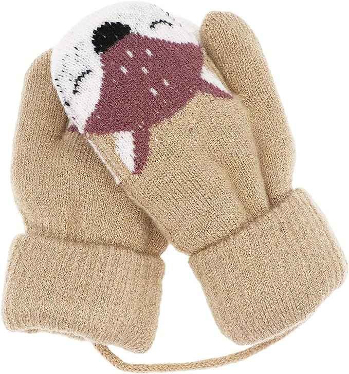 0-3 Jahre Baby Winter Handschuhe Kinder Gestrickte Fäustlinge Warme Fleece Gefütterte Handschuhe Fausthandschuh mit Schnur Outdoor Weich Winterhandschuhe Skihandschuhe Handwärmer für Jungen Mädchen