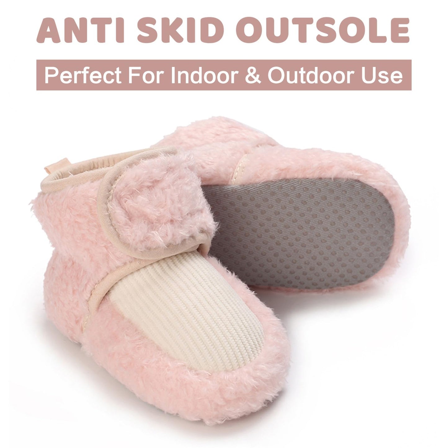 Baby Newborn Fleece Bootie, Winter Warm Non-Slip Soft Sole Winter Shoes, Sock Shoes, Cute Adjustable Crawling Shoes, Prewalker Boots for Girls and Boys, Toddler Size 0-18 Months