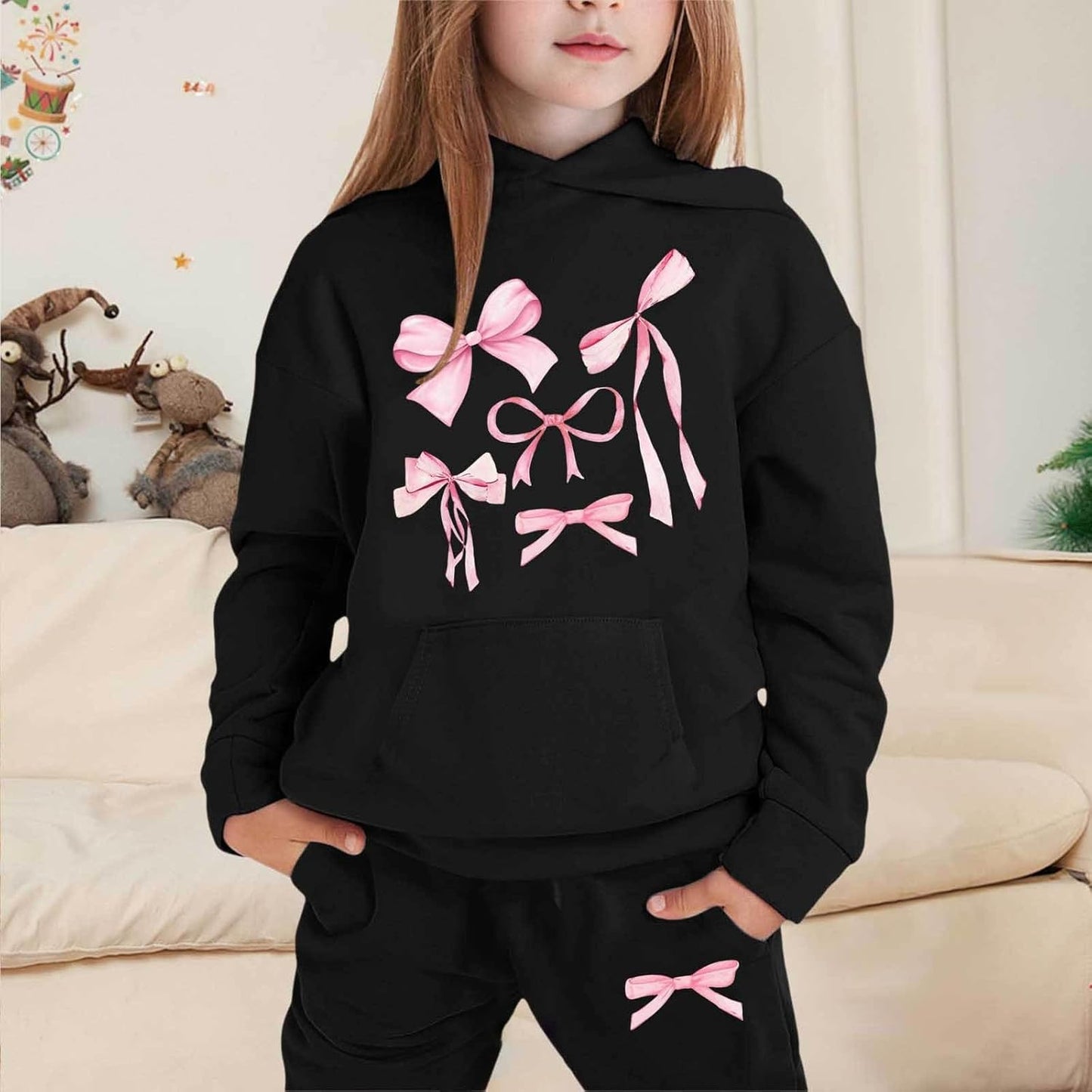 Herbst-Outfits für Kinder und Mädchen, 2-teiliges Kapuzen-Sweatsuit-Set, langärmelig, 2025, Trainingsanzug-Set, Jogginghose mit Kapuze, lässig, trendig, Sweatsuit-Set, Hose, gemütlich