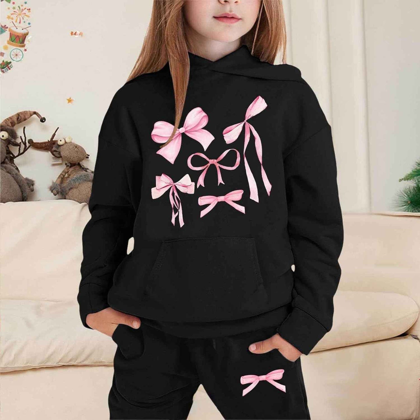 Herbst-Outfits für Kinder und Mädchen, 2-teiliges Kapuzen-Sweatsuit-Set, langärmelig, 2025, Trainingsanzug-Set, Jogginghose mit Kapuze, lässig, trendig, Sweatsuit-Set, Hose, gemütlich