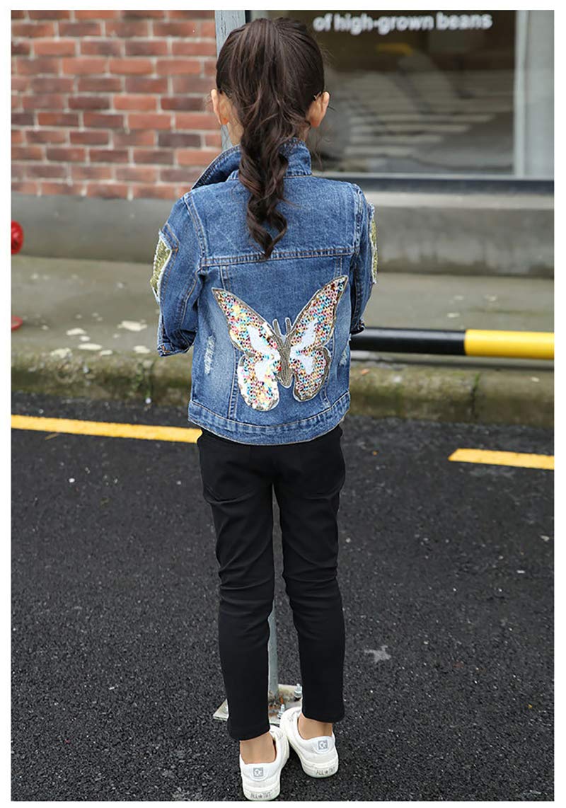 Peacolate 3-11 Years Girls Denim Jacket Butterfly Sequins