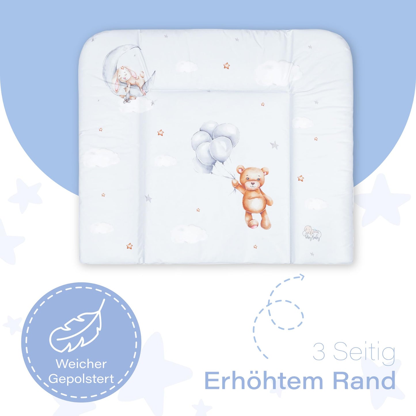 Wickelauflage Wickelunterlage abwaschbar und wasserdicht 75x72 cm - Wickelmatte zum Auflegen auf Wickeltisch Wickelaufsatz Wickelkommode oder Waschmaschine changing mat 75 x 72 Safari Motiv