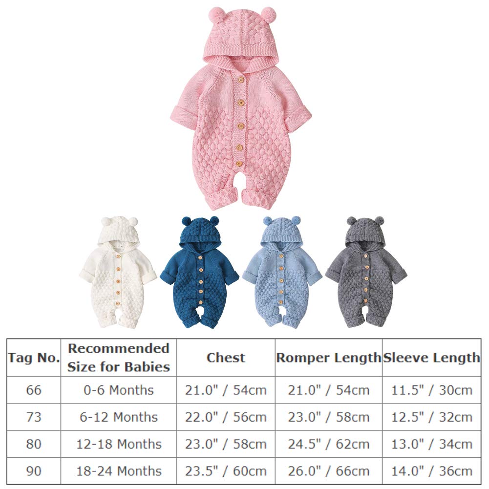 OBEEII Newborn Baby Knitted Romper Jumpsuit with Hood Ear Onesies Pullover Winter Warmer Onesie Bodysuit for Boys Girls