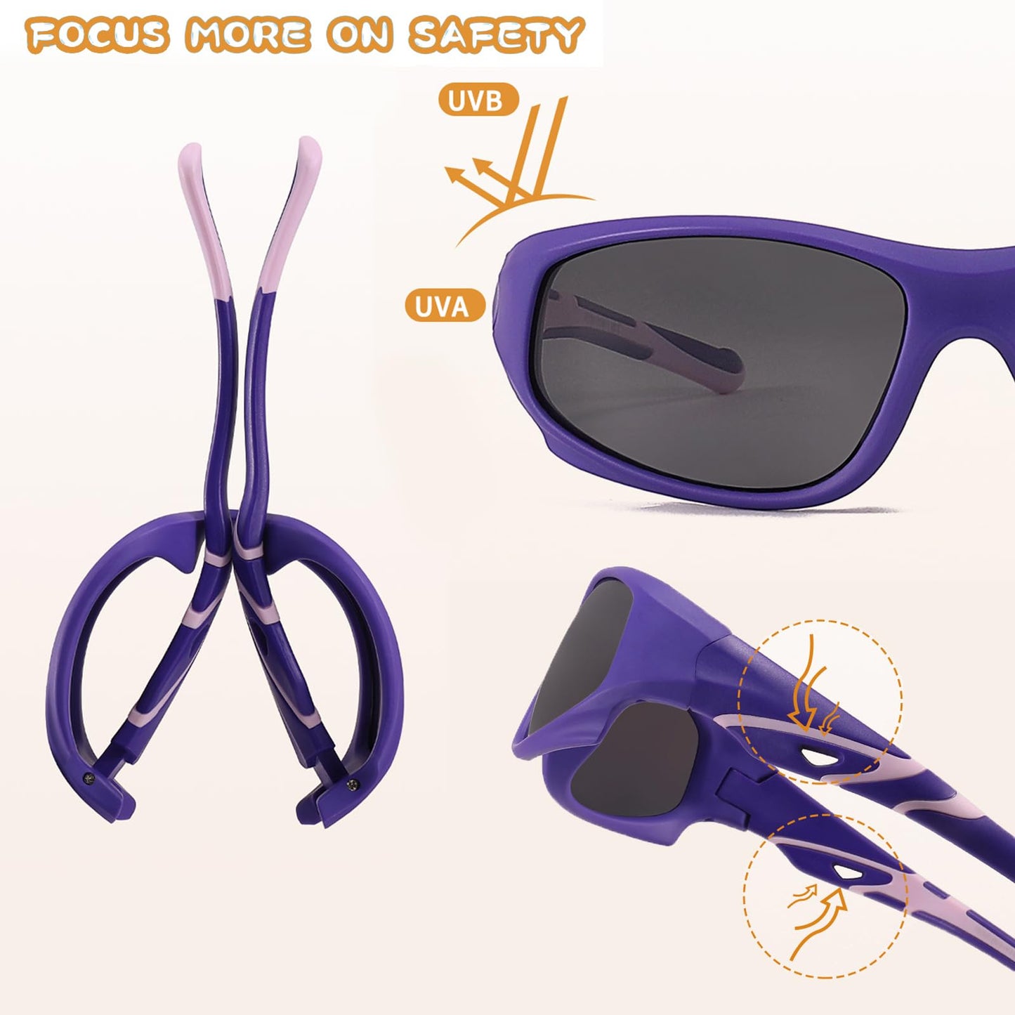 Hifot Sonnenbrille Kinder Polarisierte Sportbrille für Jungen und Mädchen UV400 Schutz gegen UltravioletteFahrradbrille Silikon Sonnenstrahlen Alter 3-12 Jahre