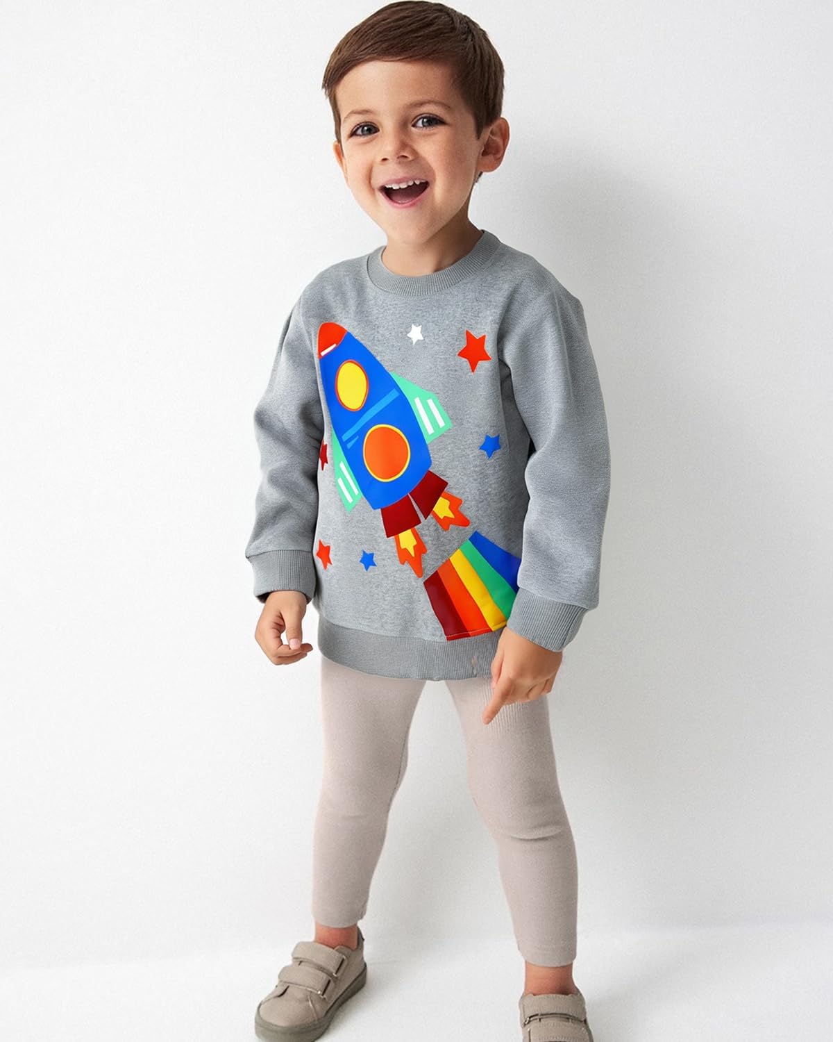 MUJOQE Jungen Sweatshirt Baumwolle Pullover Kinder Warme Langarm Shirt Activewear Tops 1-7 Jahre