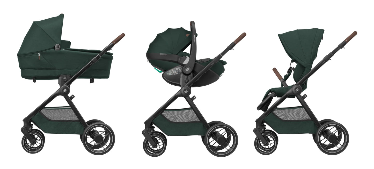 Maxi-Cosi Oxford Plus Baby Stroller 2 in 1 Set with Carrycot 0-4 Years 0-22kg Compact Folding Soft Suspension 3 Reclining Positions 10kg Storage Basket Twillic Graphite