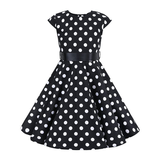 FYMNSI Mädchen Vintage 1950er Rockabilly Kleid Partykleider Retro Gepunktet Blumenmuster A-Linie Partykleider Faltenrock Knielang für 4-12 Jahre