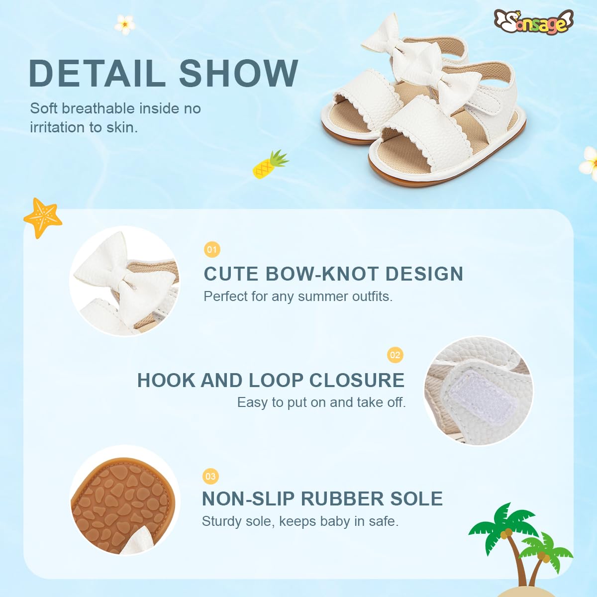 Sonsage Infant Baby Girls Boys Summer Sandals Newborn Bow Crib Sandals Outdoor Beach Toddler PU Leather Soft Rubber Sole Dress Flat First Walking Shoes, a01 Black, 3-18 Months