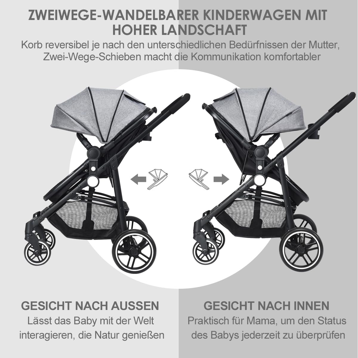 DREAMADE Kinderwagen klappbar, 3 in 1 Buggy mit umkehrbarem Sitz, Verdeck, Aufbewahrungskorb, Becherhalter & 5-Punkt-Sicherheitsgurt, Reisebuggy für Baby 0-6 Monate (Schwarz)