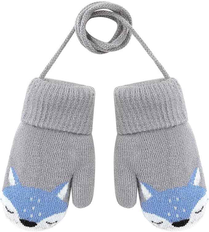 0-3 Jahre Baby Winter Handschuhe Kinder Gestrickte Fäustlinge Warme Fleece Gefütterte Handschuhe Fausthandschuh mit Schnur Outdoor Weich Winterhandschuhe Skihandschuhe Handwärmer für Jungen Mädchen
