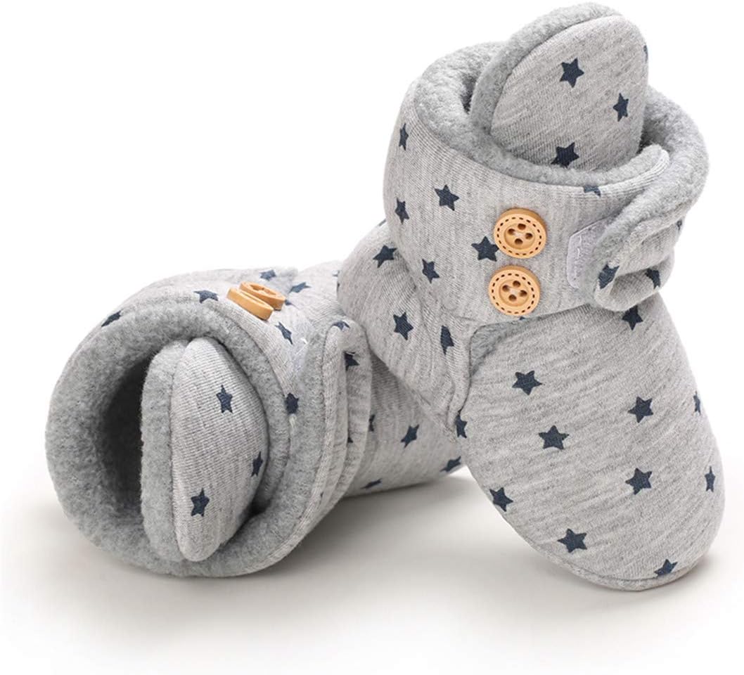 EDOTON Unisex-Baby Neugeborenes Fleece Booties, Baby Jungen Mädchen Weiche Sohlen Streifen Bootie Kleinkind Stiefel Niedlich Stiefel Socke Einstellbar