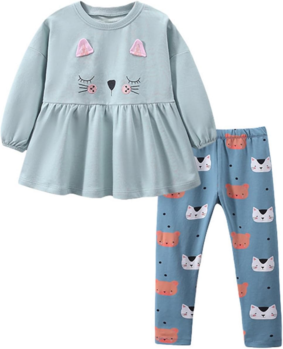 Unicorn Outfits for Little Girls 2 Pieces Ruffle Sleeve Sweatshirt + Leggings Autumn Leopard Clothing Sets 2-10 Years Old