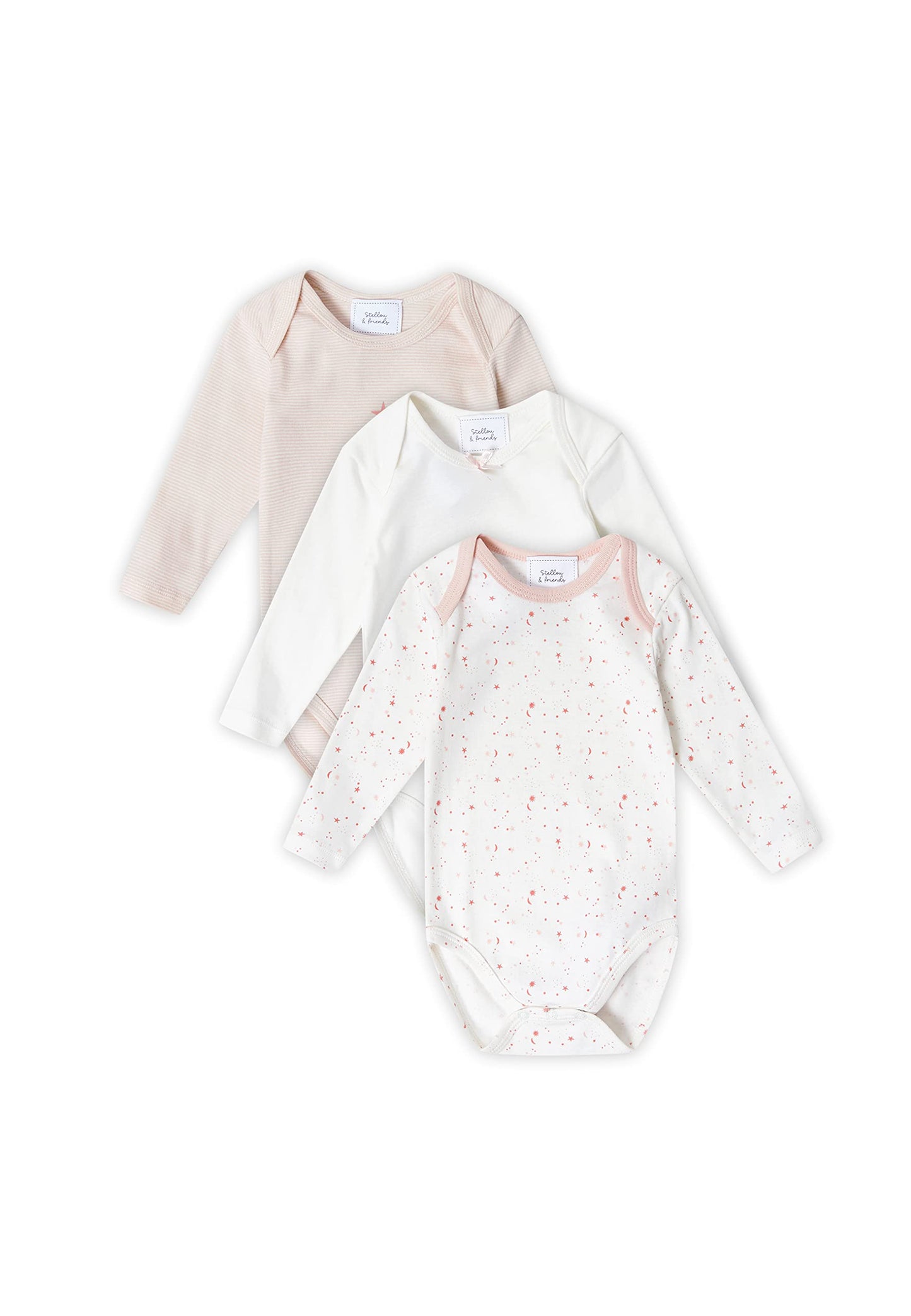Stellou & friends Baby Body, 100% Bio-Baumwoll Wickelbody 3er MultiSet, kuschelweiche und hochwertige Kinder Kleidung für Jungs und Mädchen, Langarm & Kurzarm-body, OEKO-TEX 100 Zertifiziert